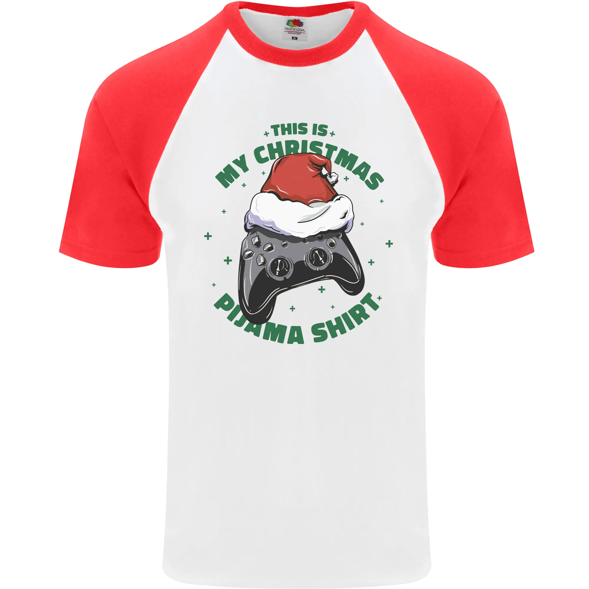 Christmas Gamer Pyjama Video Game Joypad Xmas Mens S/S Baseball T-Shirt