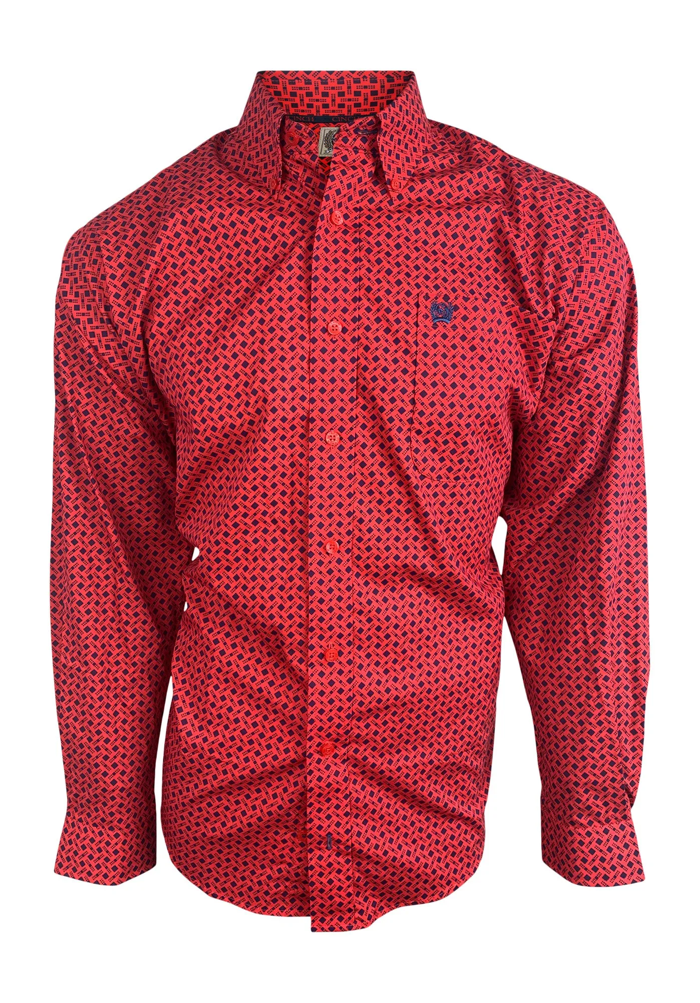 Cinch Men's Red And Navy Geometric Print Button Down Western Shirt