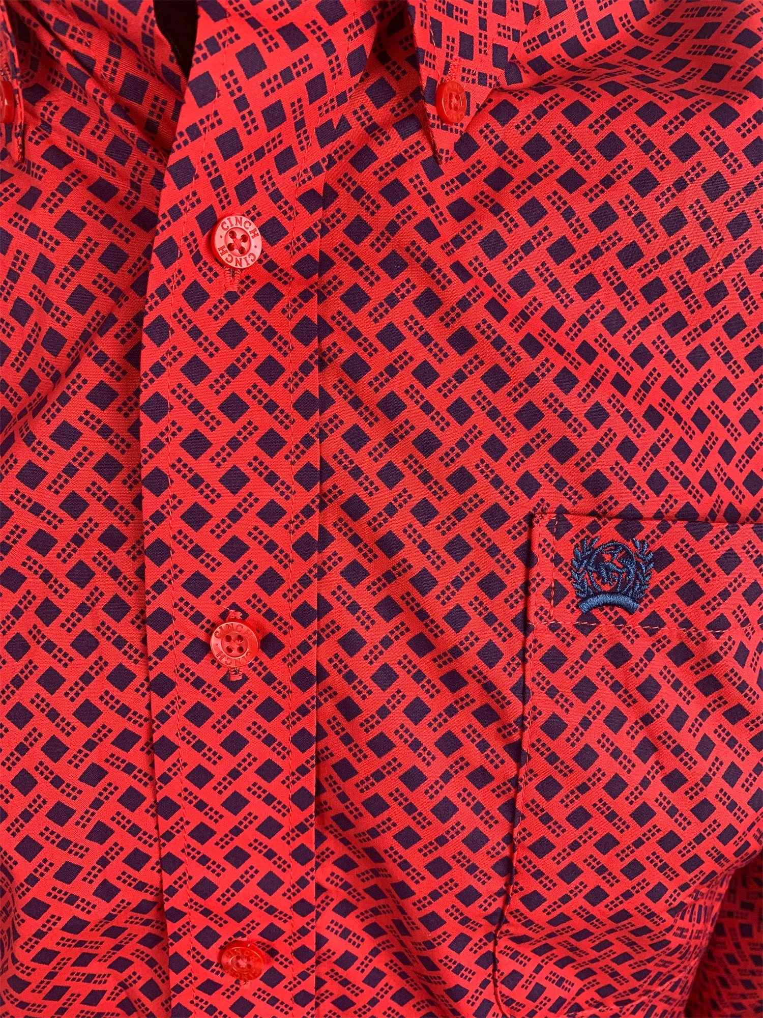 Cinch Men's Red And Navy Geometric Print Button Down Western Shirt