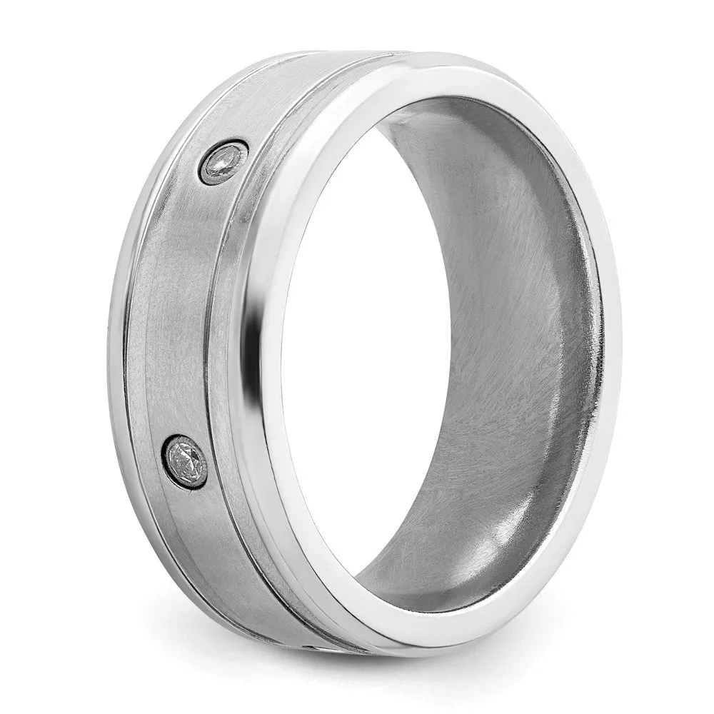 Cobalt Brushed and Polished with CZ  Beveled 8mm Band