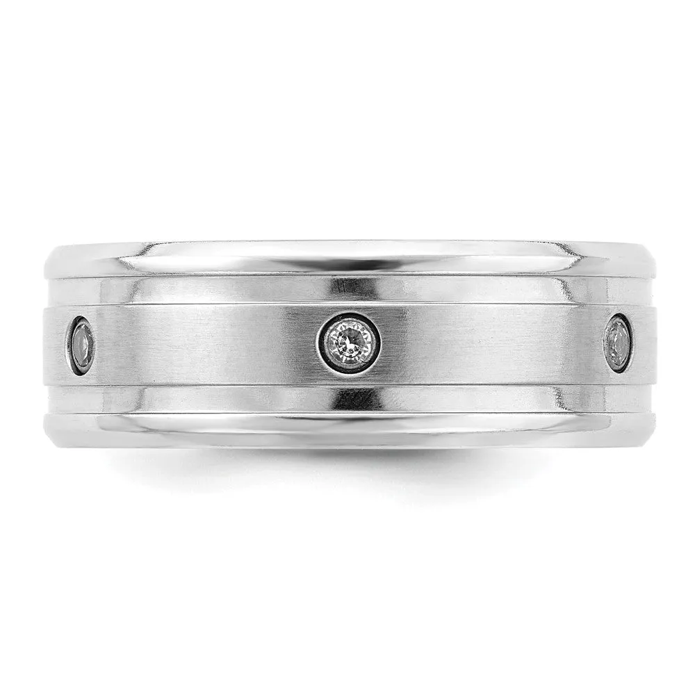 Cobalt Brushed and Polished with CZ  Beveled 8mm Band