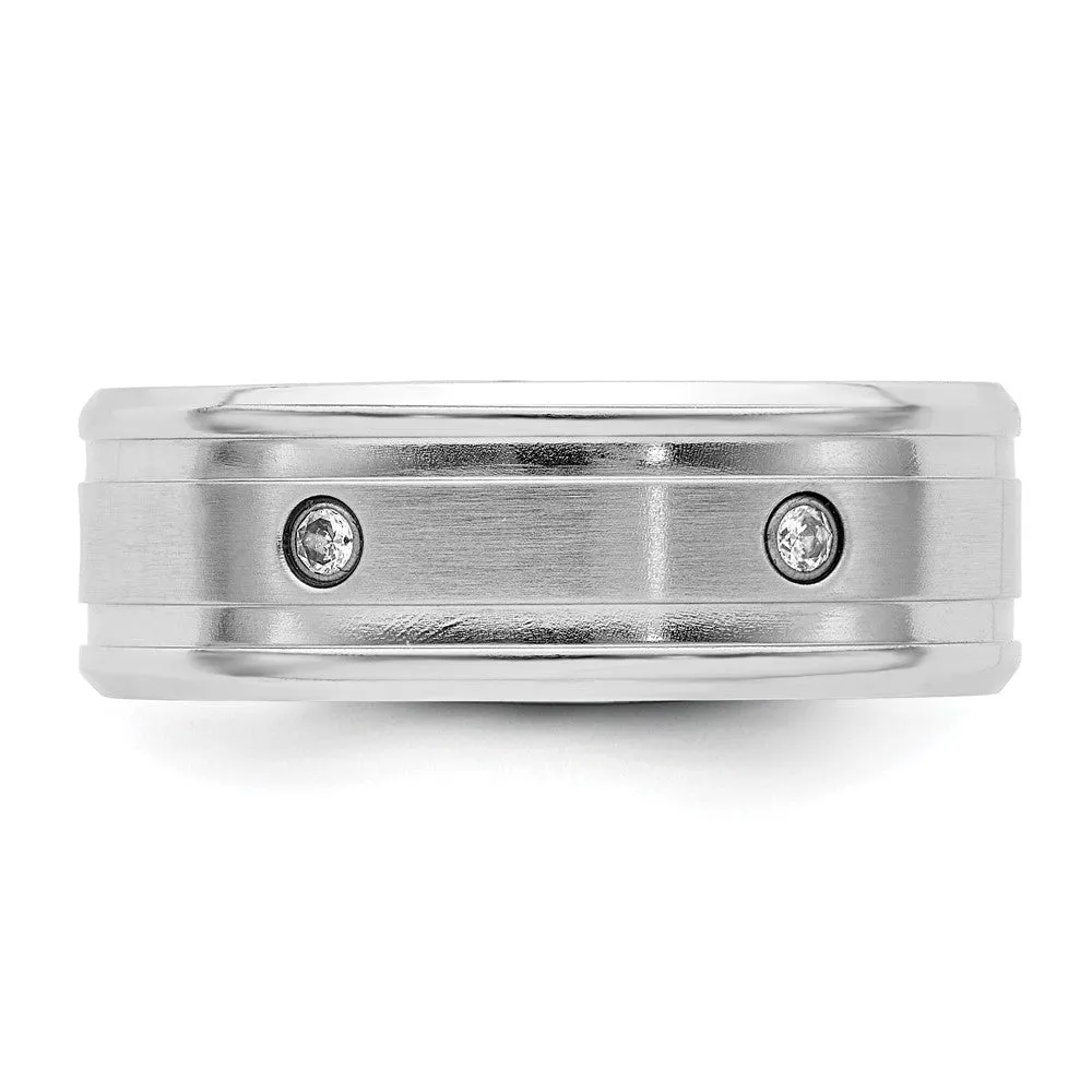 Cobalt Brushed and Polished with CZ  Beveled 8mm Band