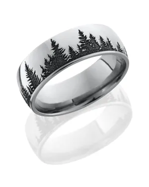 Cobalt Chrome 8mm Domed Band with Laser Carved Tree Pattern
