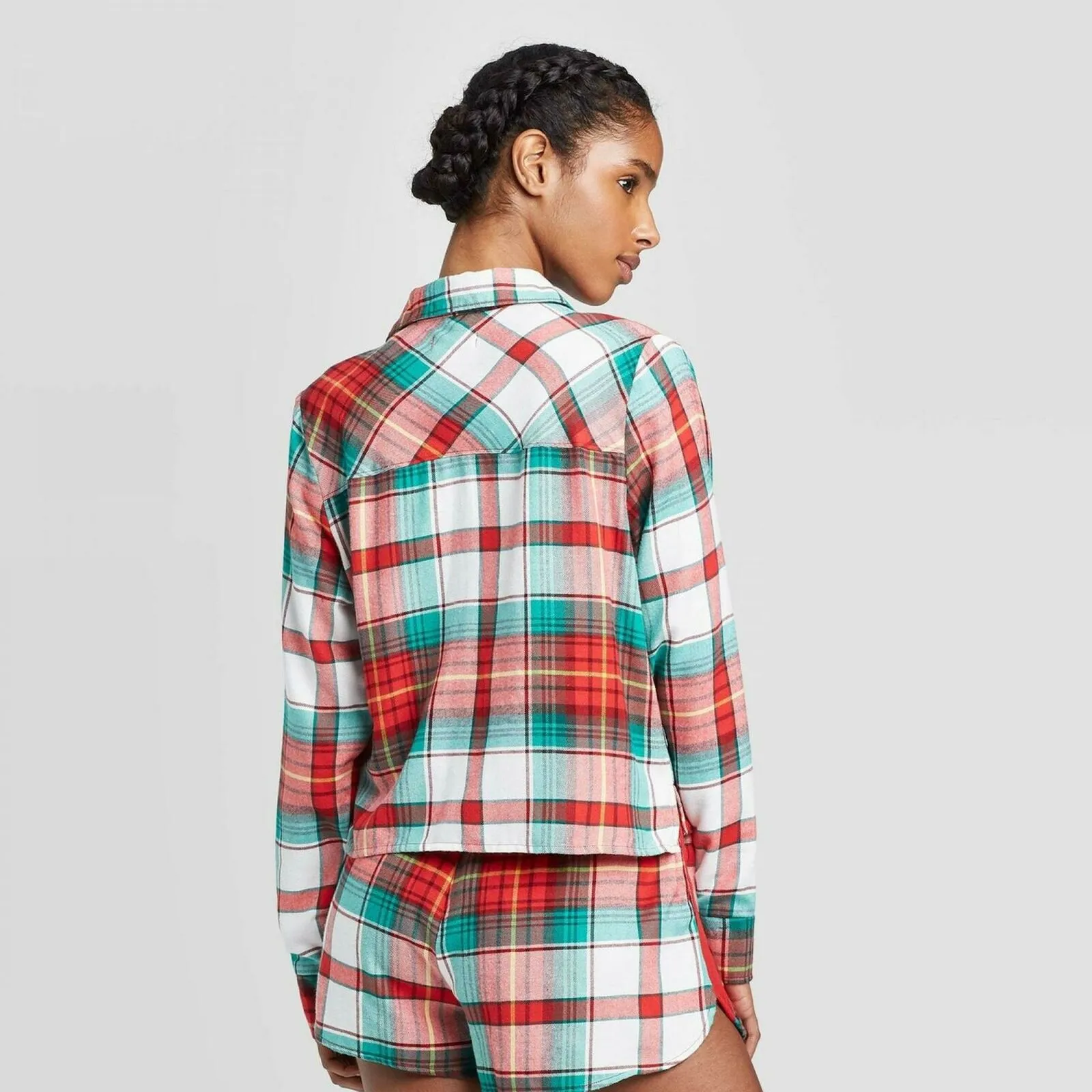 Colsie Women's Plaid Flannel Notch Collar Pajama Shirt