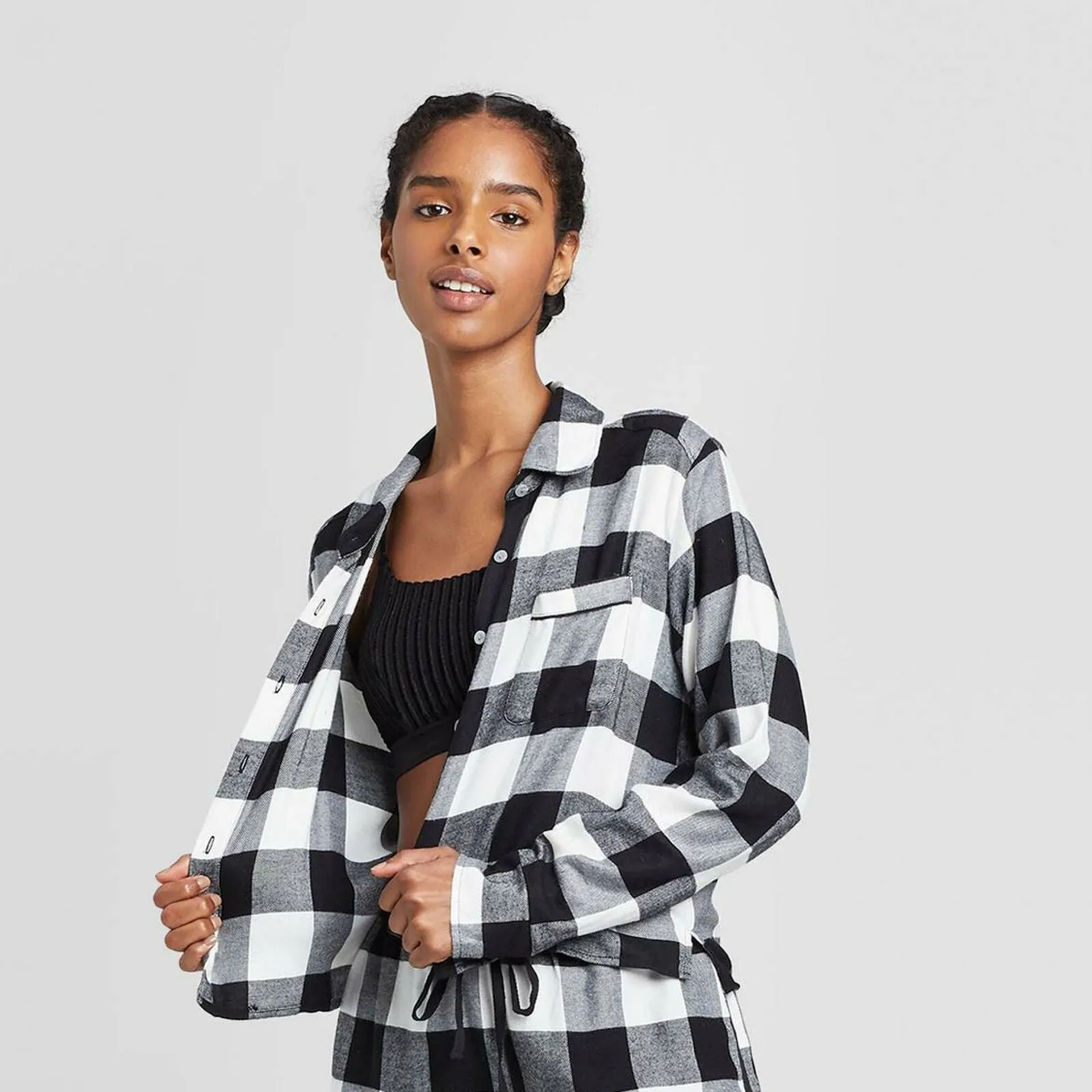Colsie Women's Plaid Flannel Notch Collar Pajama Shirt