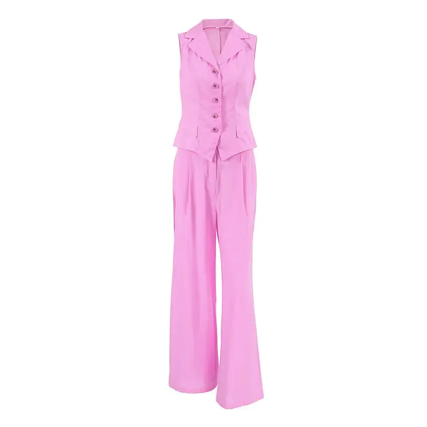 Cotton Linen Slim Fit Vest  High-Waisted Trousers Suit