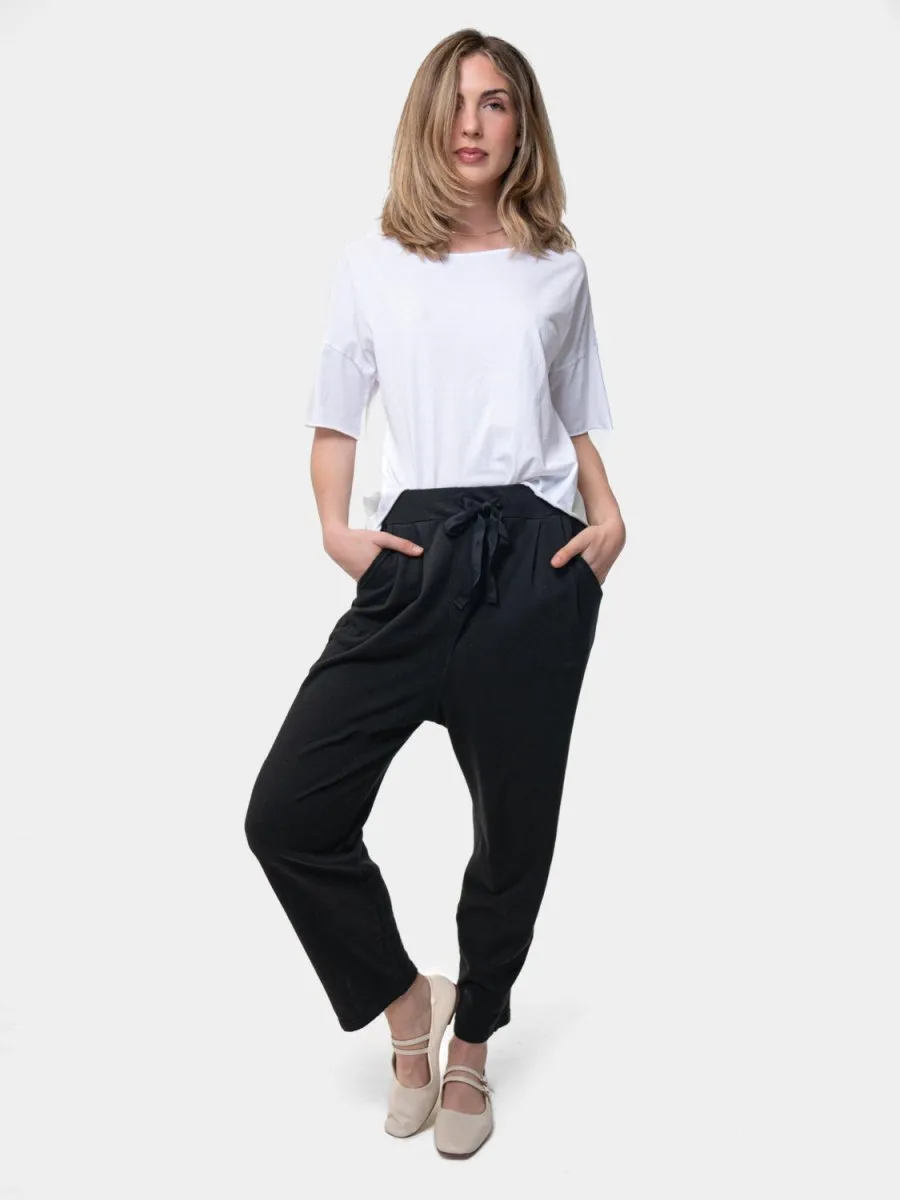 Cropped Leg Elastic Tie Waist Joggers