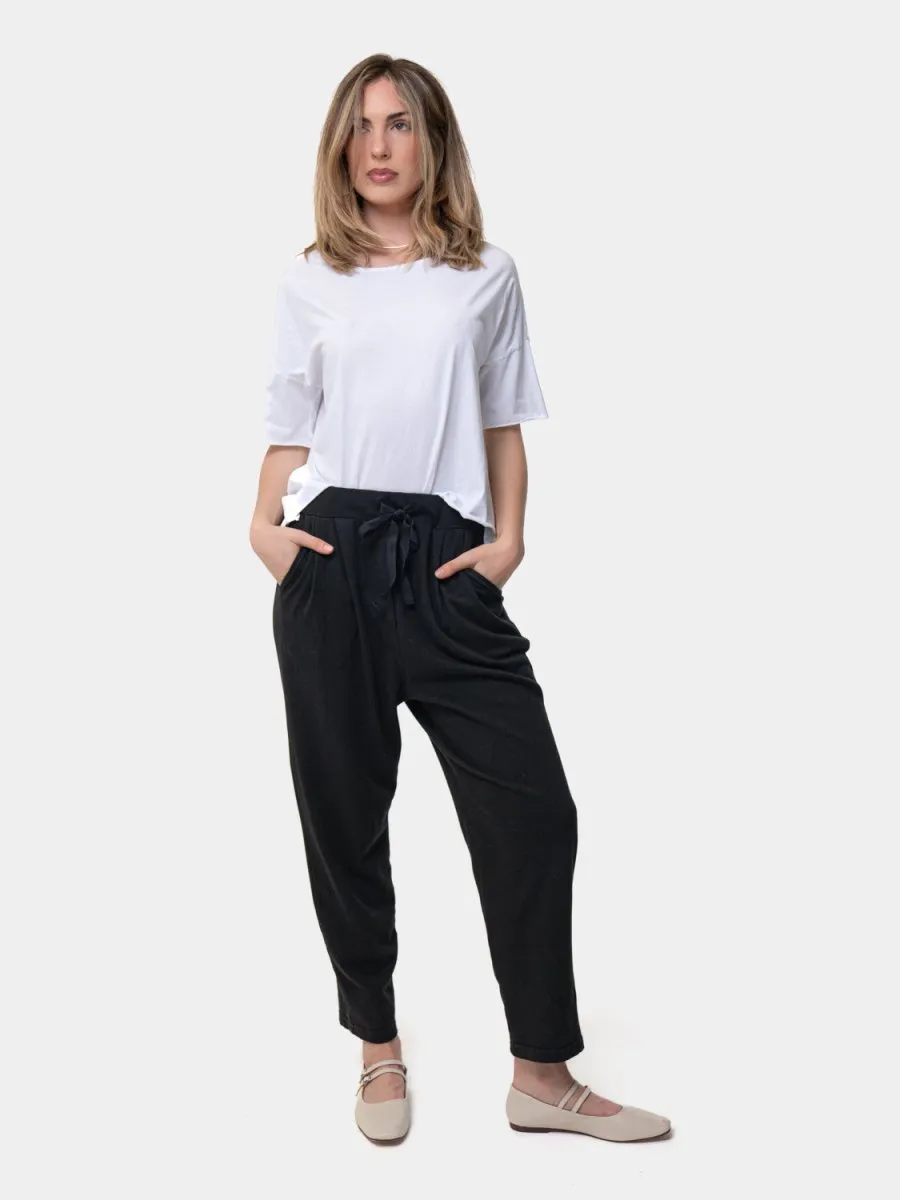 Cropped Leg Elastic Tie Waist Joggers