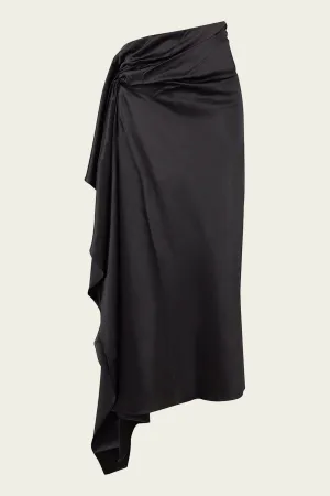 Cusco Silk Elongated Drape Skirt in Black