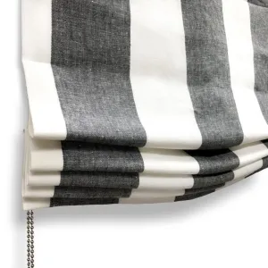 Dark Gray White Wide Stripe Linen Relaxed Roman Shade/CL1026