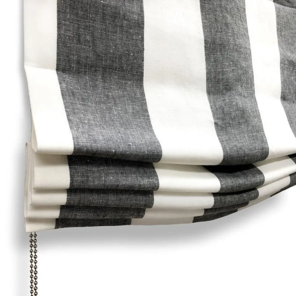 Dark Gray White Wide Stripe Linen Relaxed Roman Shade/CL1026