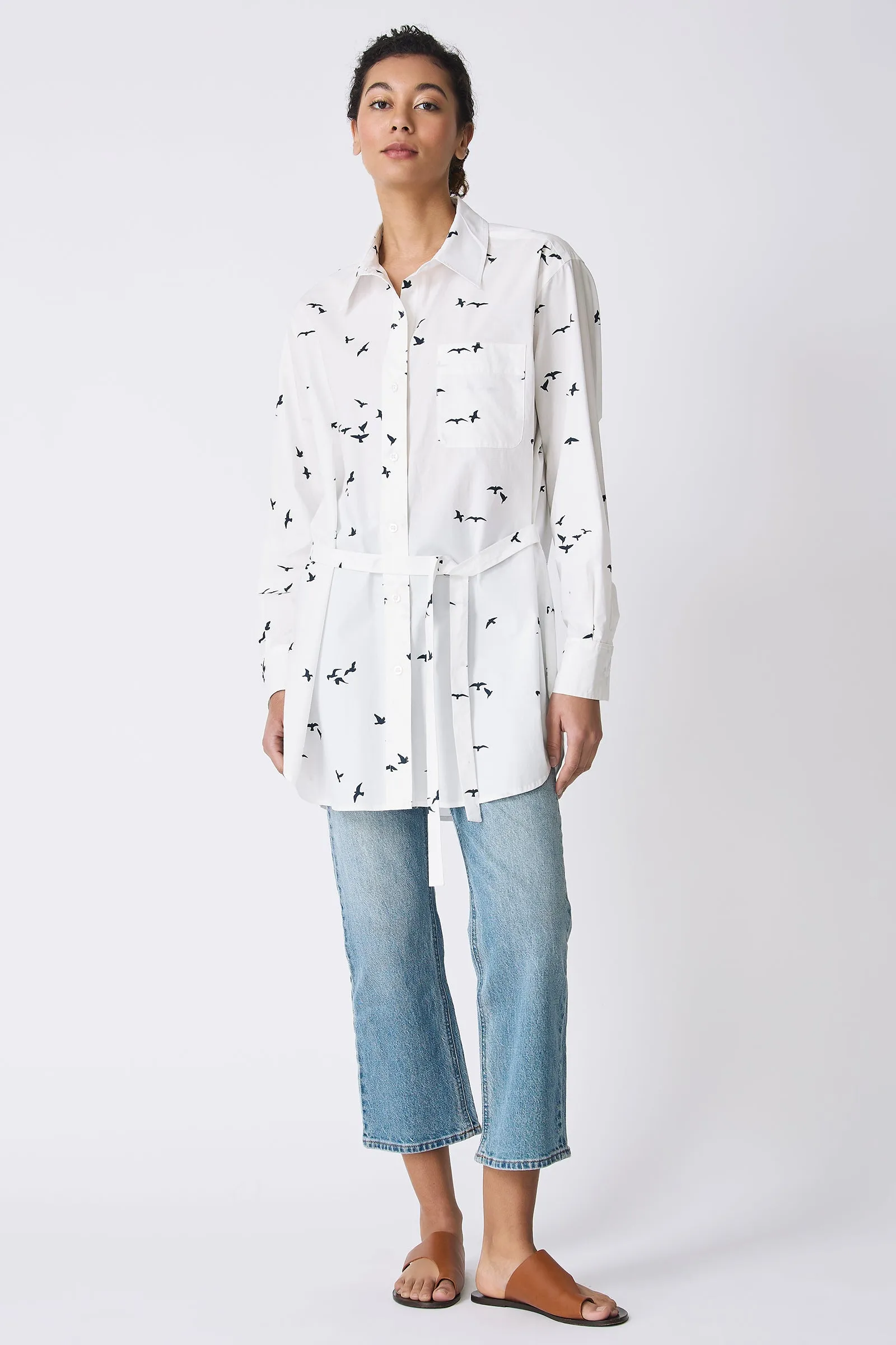 Deanna Shirt - Bird Print (White)