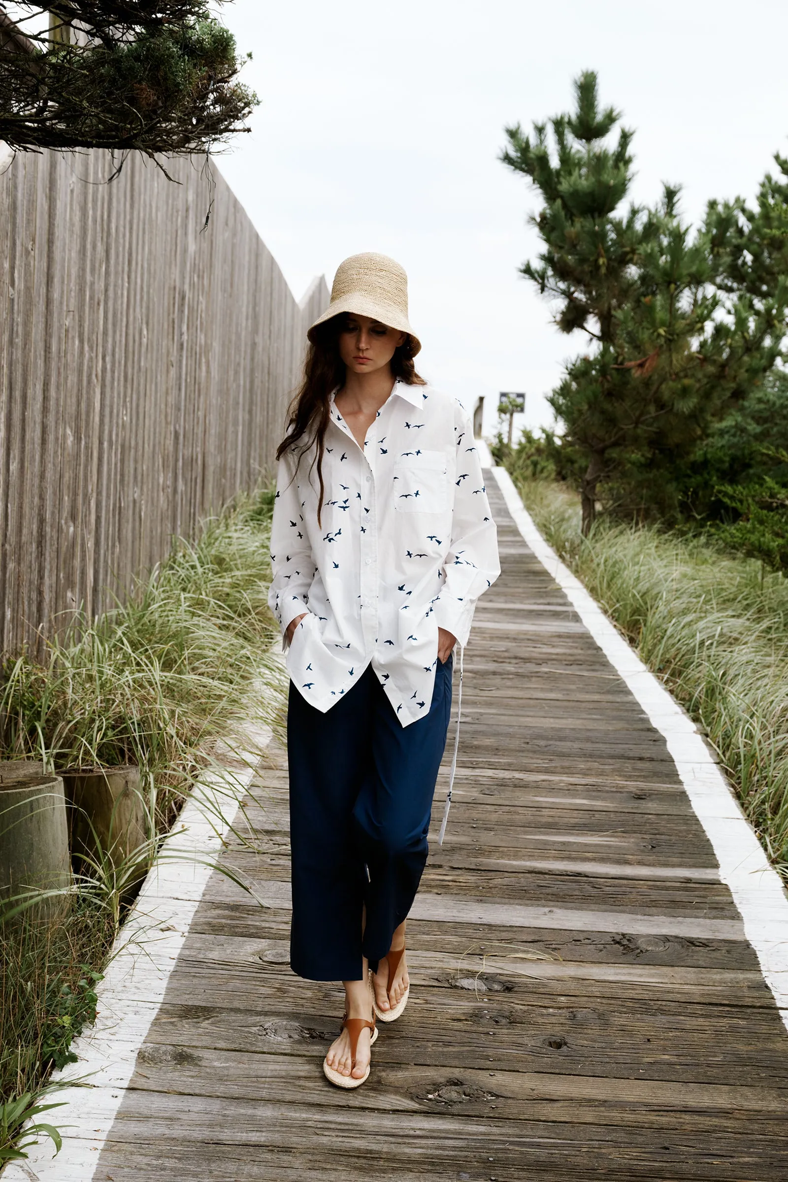 Deanna Shirt - Bird Print (White)