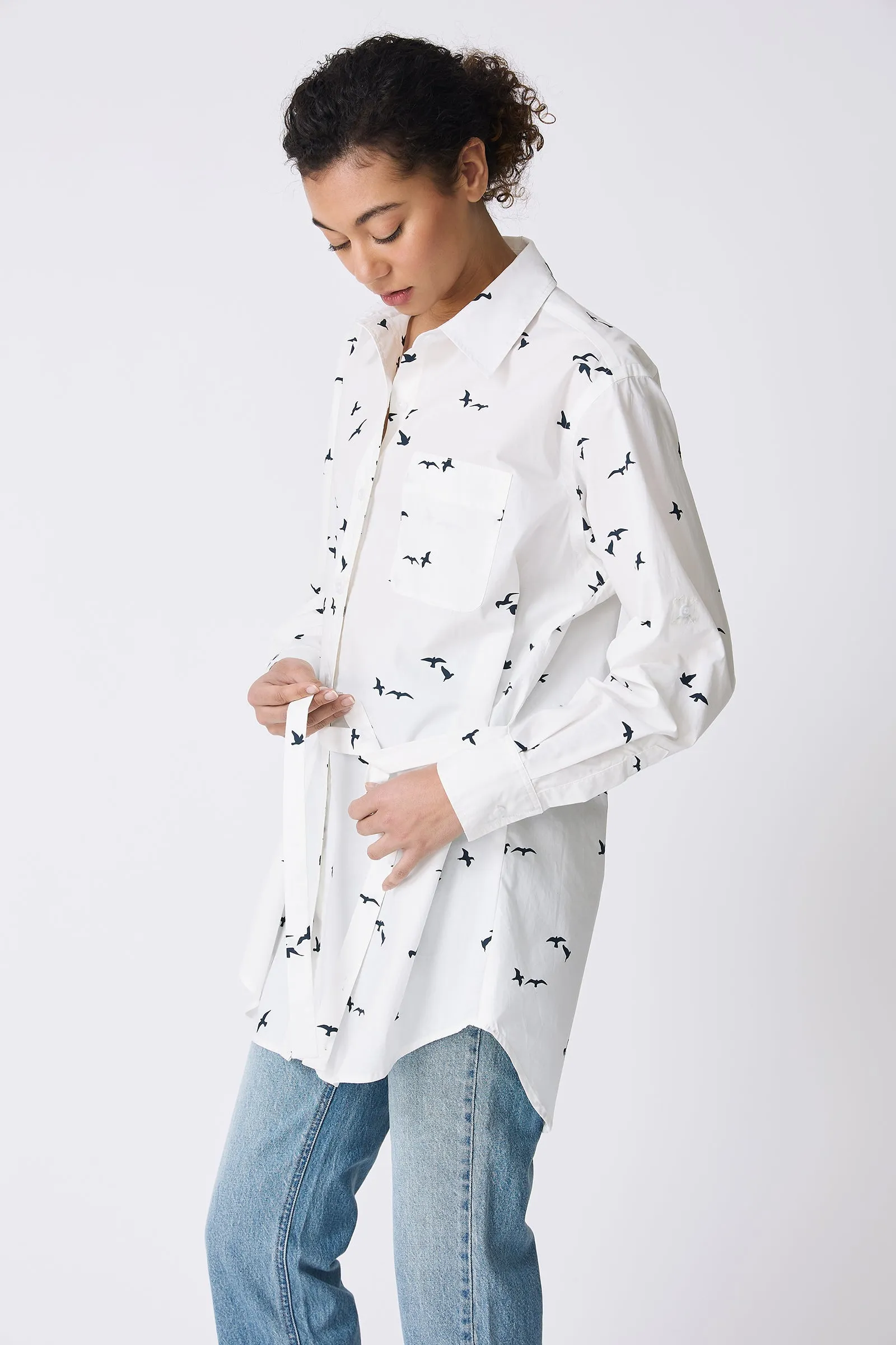 Deanna Shirt - Bird Print (White)