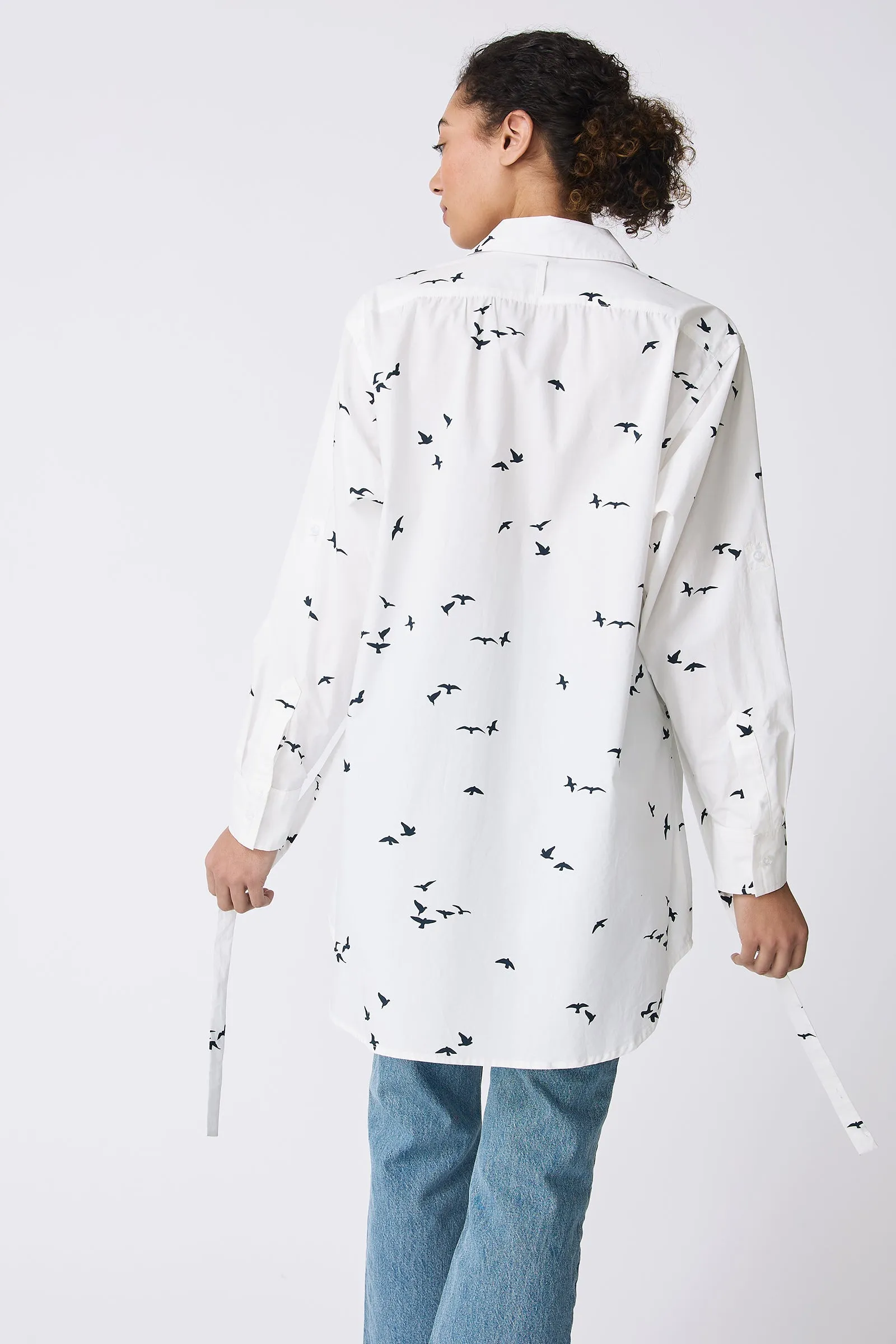 Deanna Shirt - Bird Print (White)