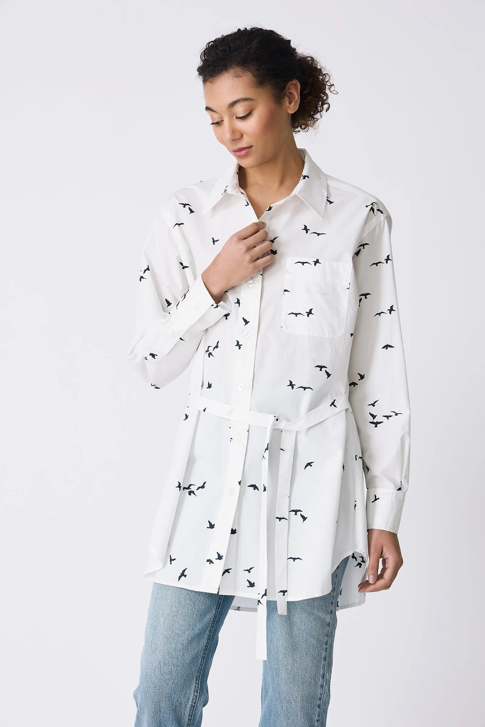 Deanna Shirt - Bird Print (White)