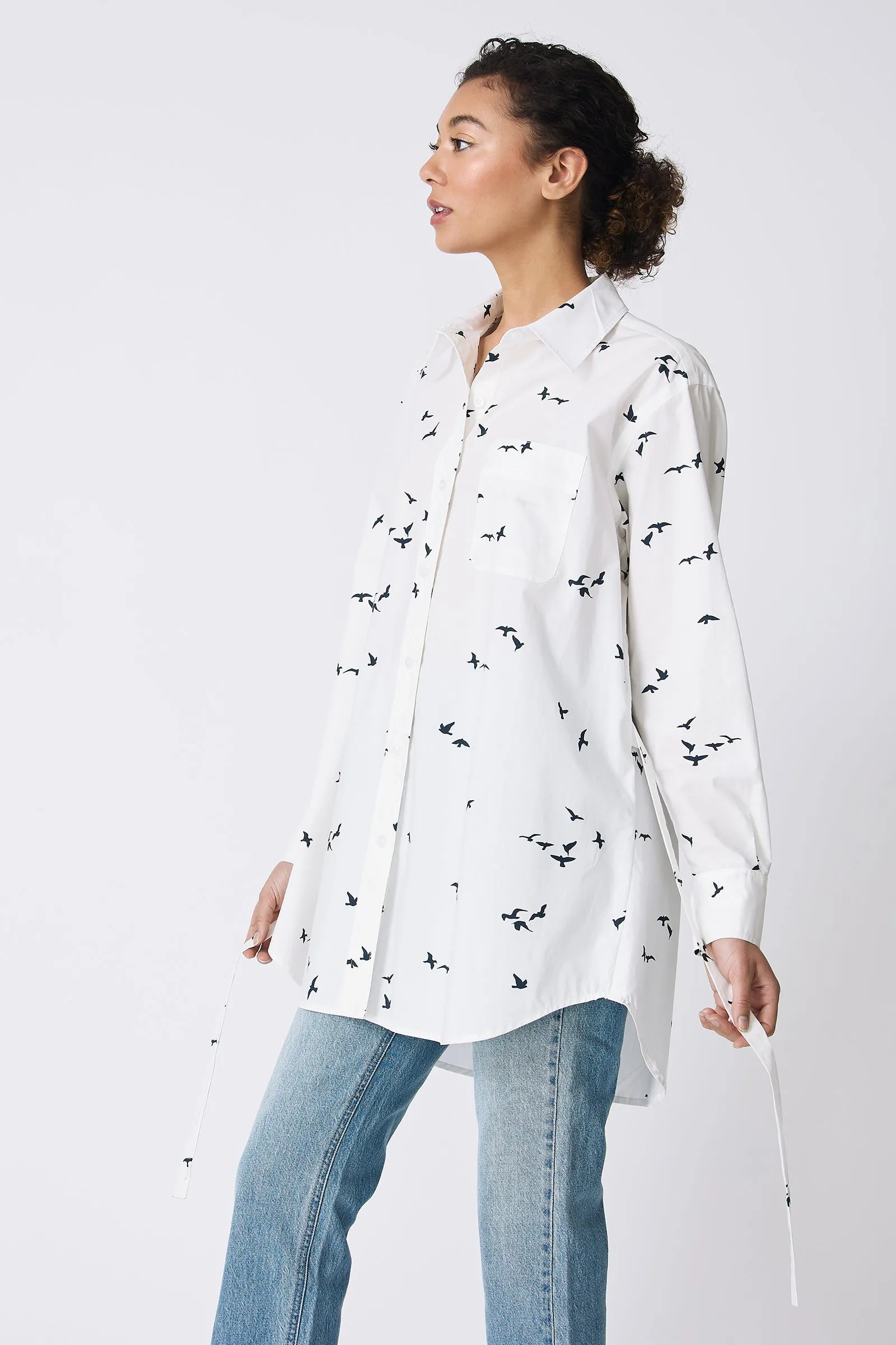Deanna Shirt - Bird Print (White)