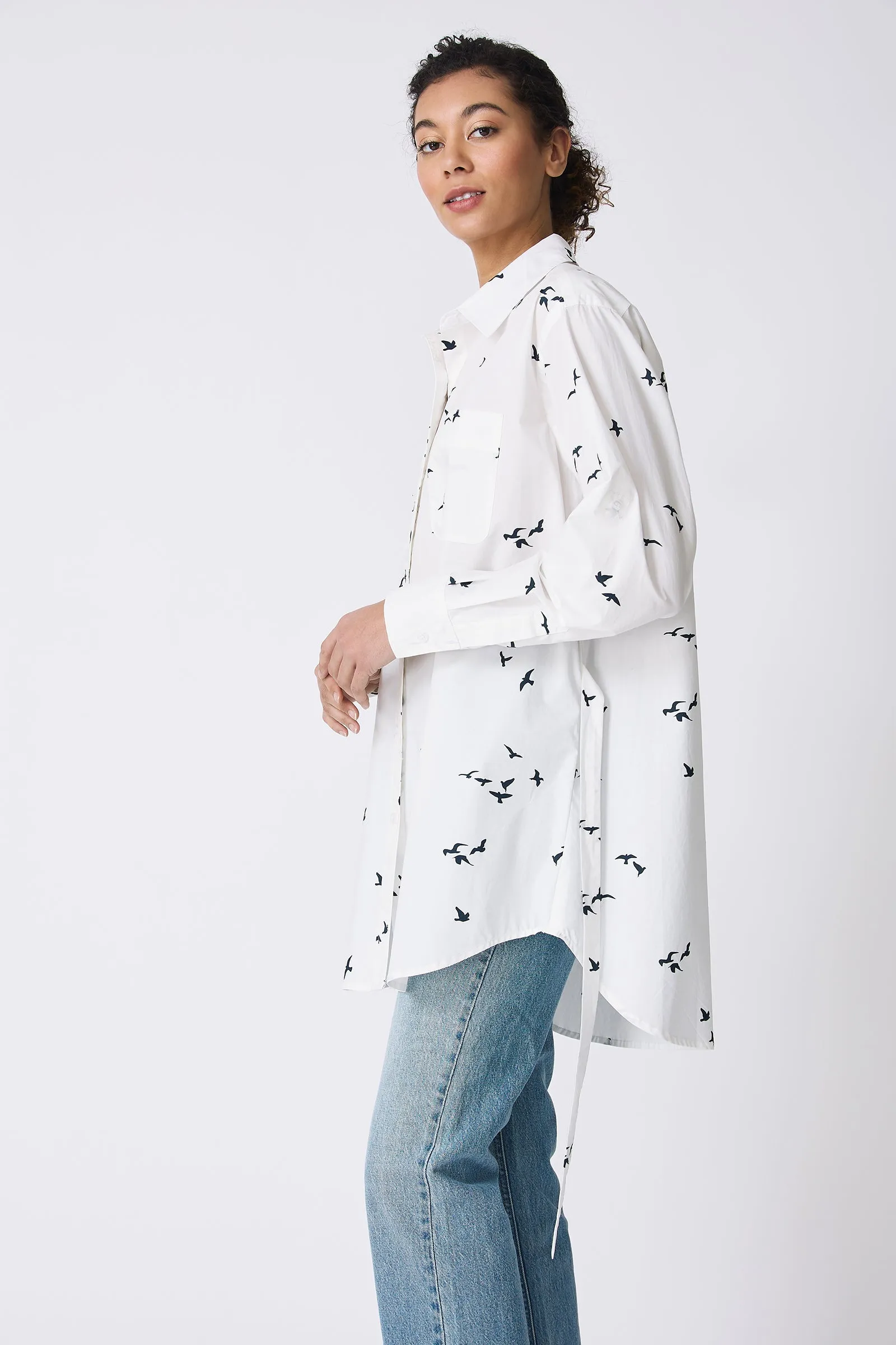 Deanna Shirt - Bird Print (White)