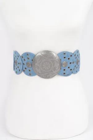 Denim Multi Eyelet Rounds Western Belt