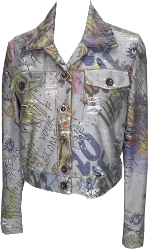 Distress Denim Graffiti Sport Jacket