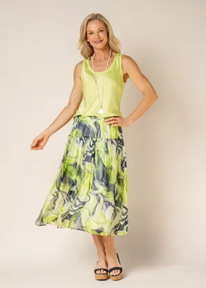Dundi Silk Skirt in Lime Splice