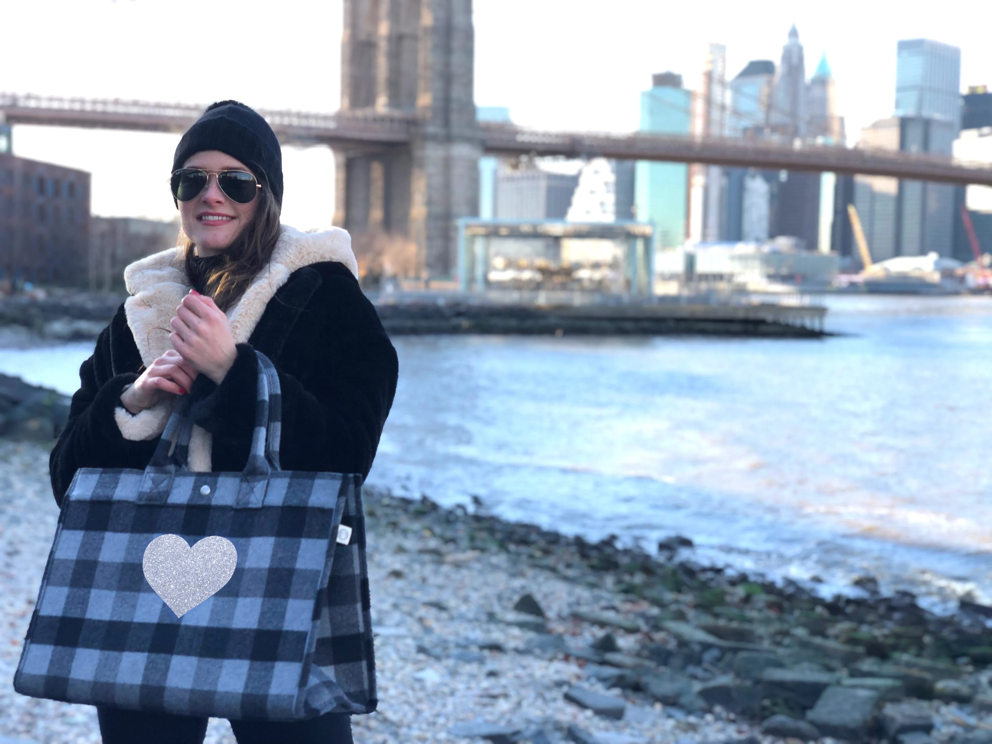 East West Bag: Grey Flannel Plaid
