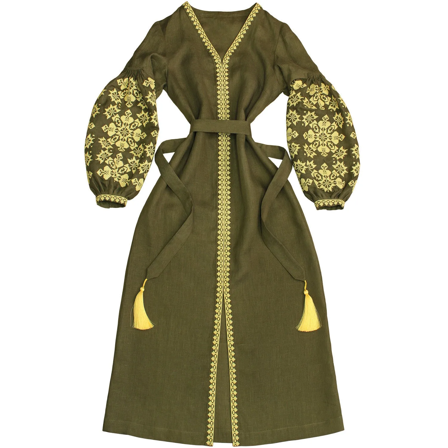 Embroidered olive Kaftan in Bohemian style