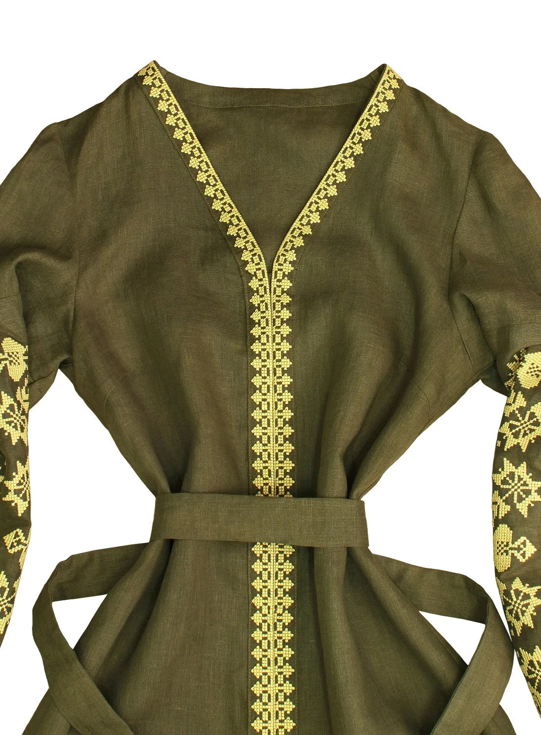 Embroidered olive Kaftan in Bohemian style