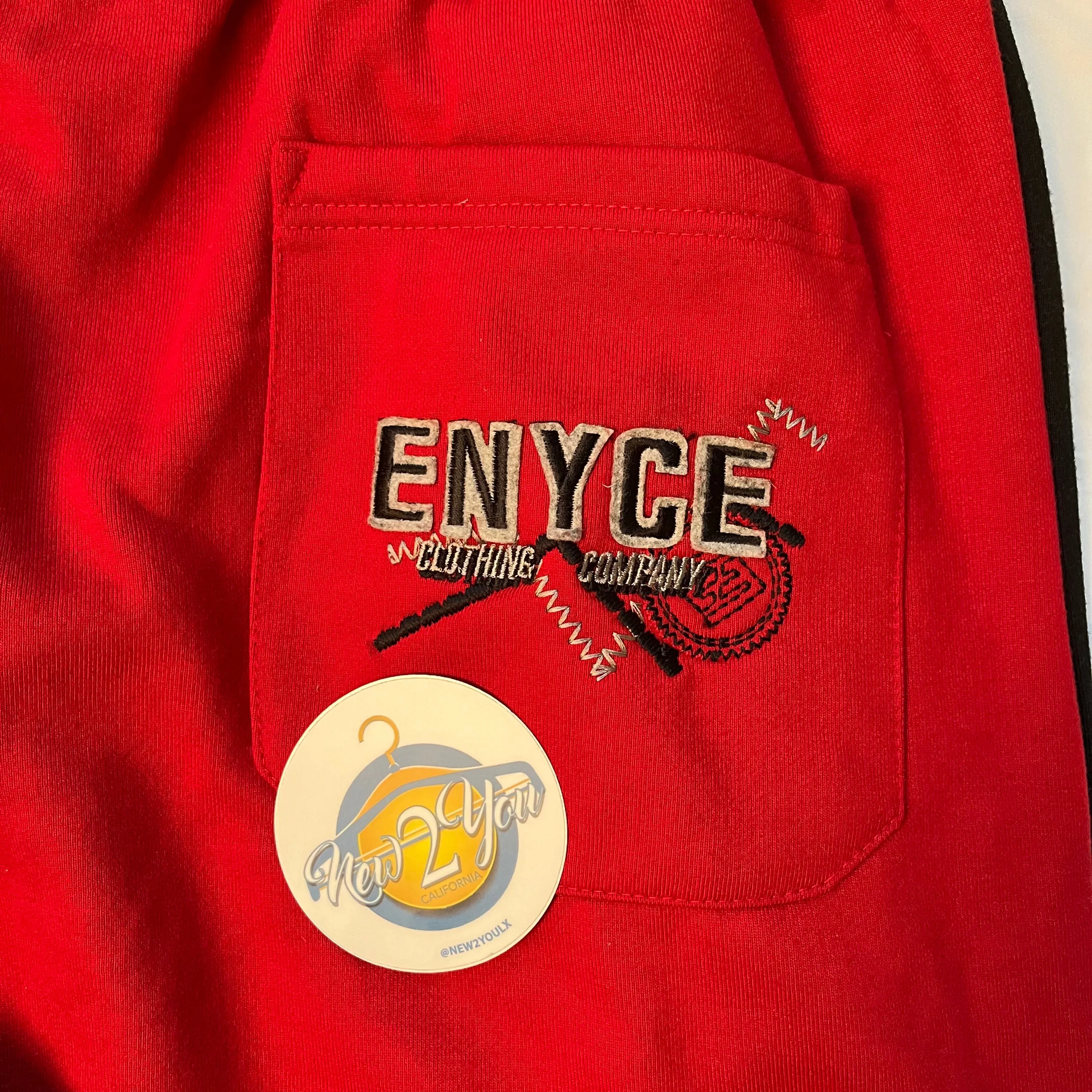 Enyce Red Full Zip Tick Stitch Sweatpants
