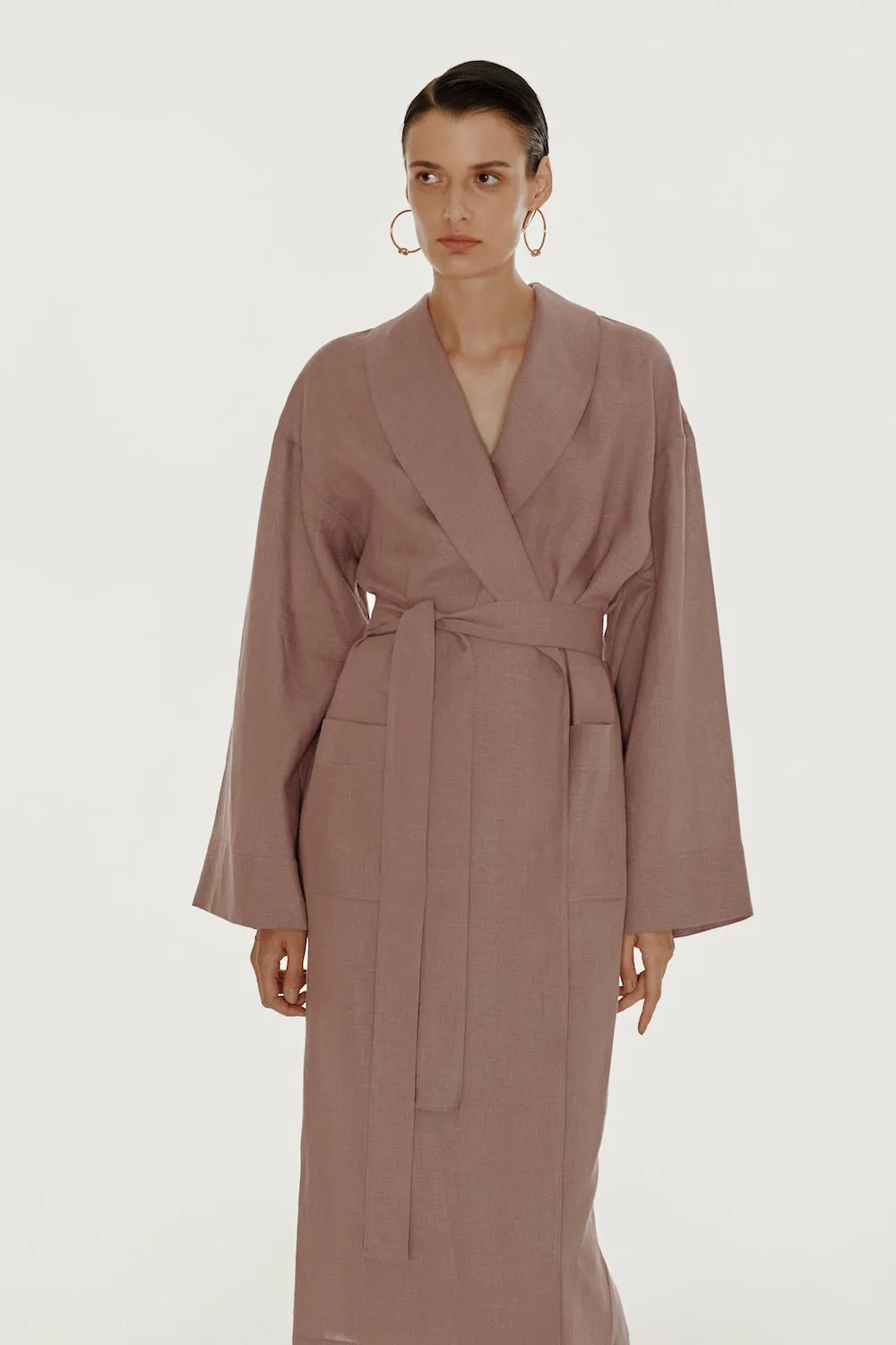 Female linen robe in lilac