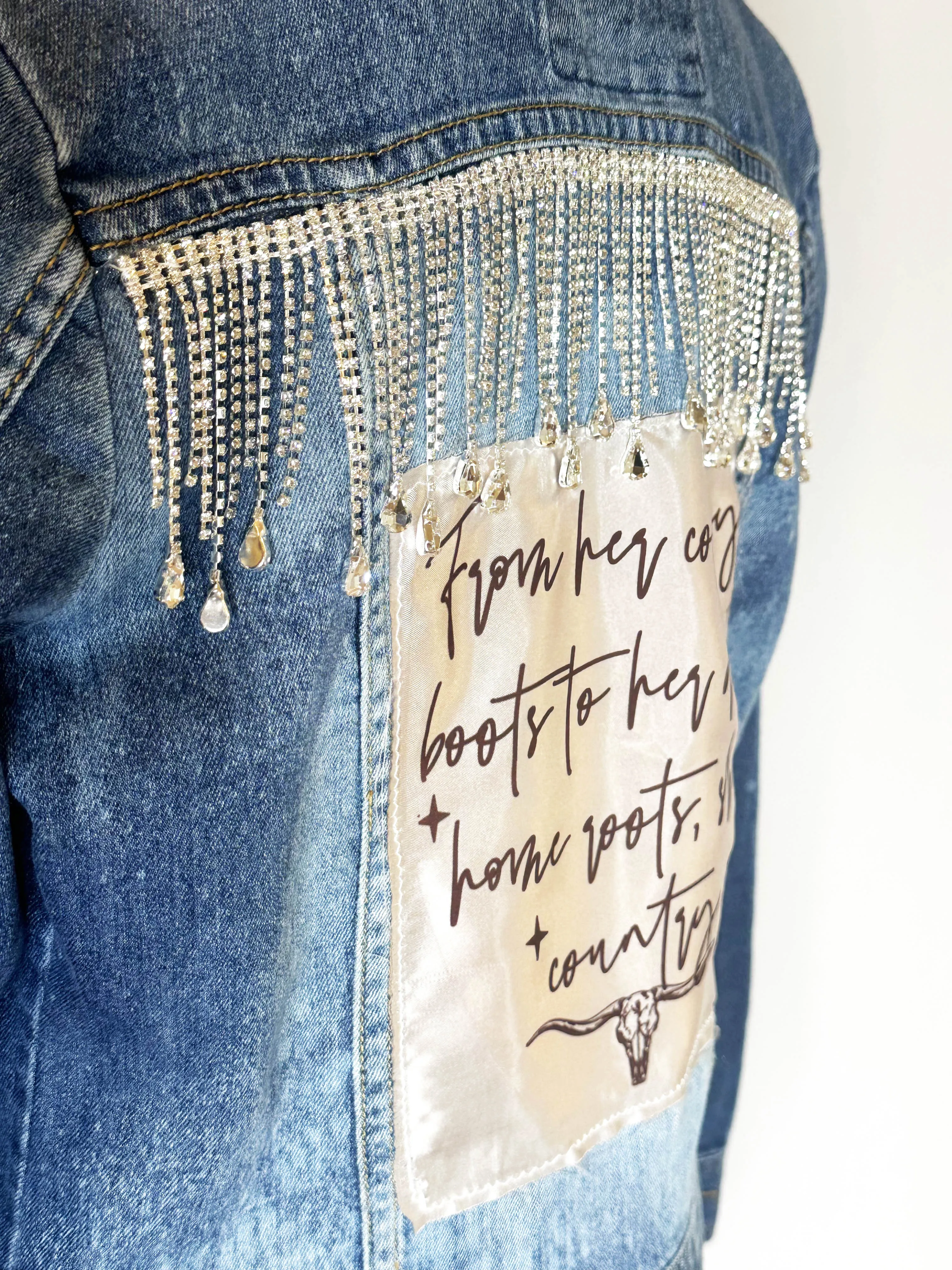Full Crystal elite "From her cowboy roots"  Womens Denim Jacket