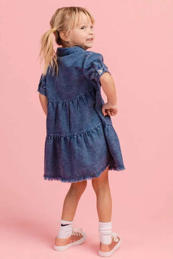 Girl's Button Up Tiered Denim Dress