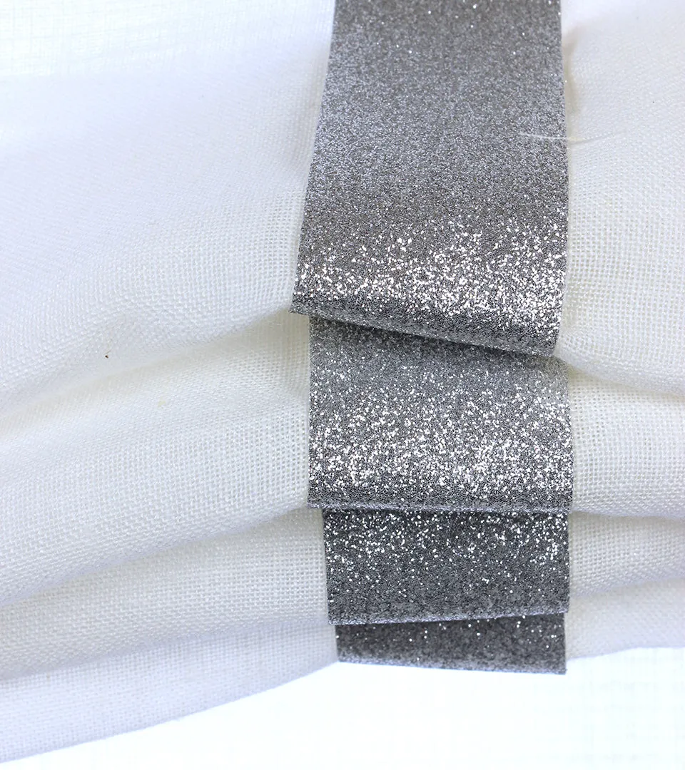 Glitter Silver Border Off-White Linen Relaxed Roman Shade