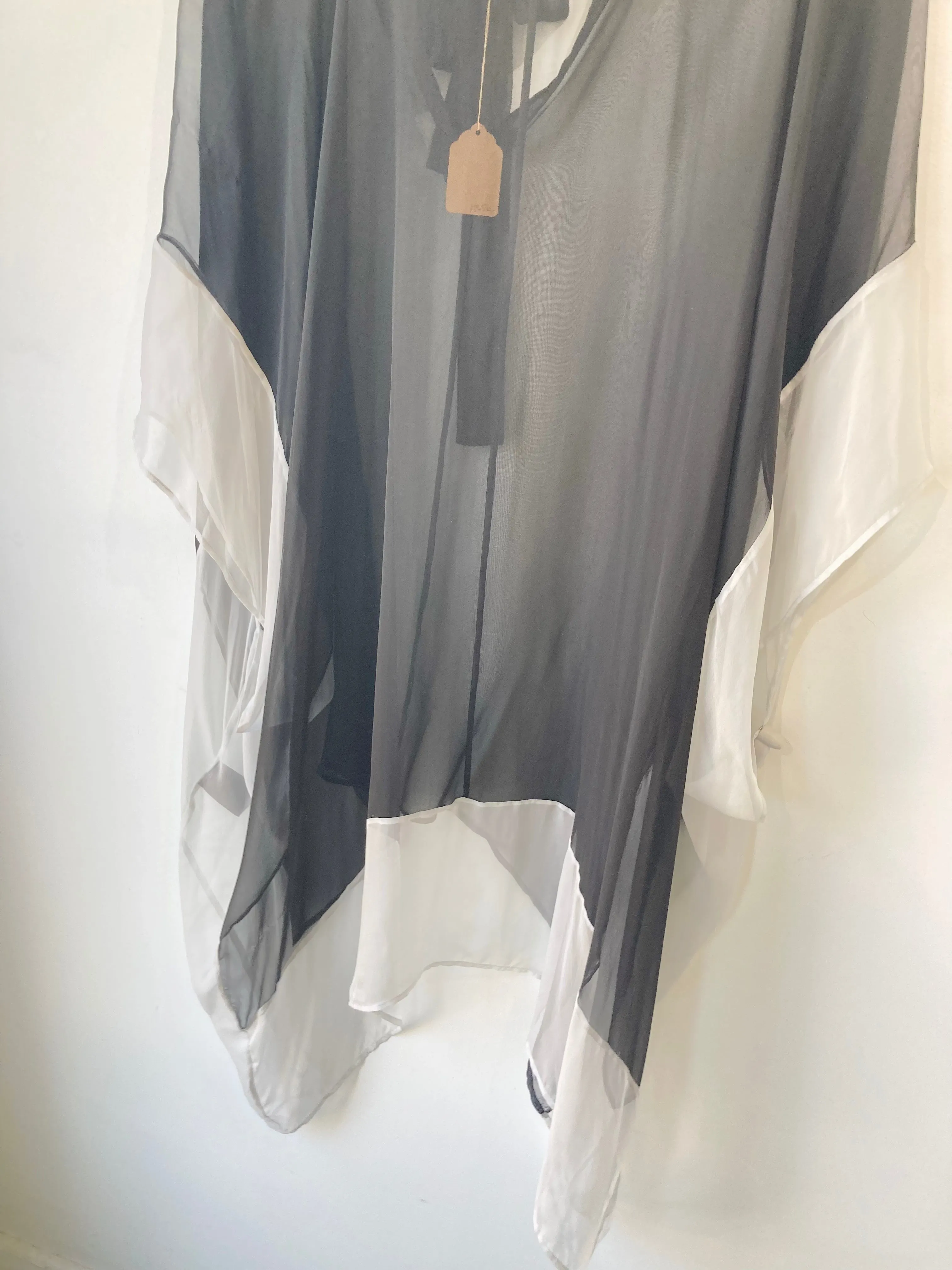 Haider Ackerman Black and White Sheer Silk Cape Dress