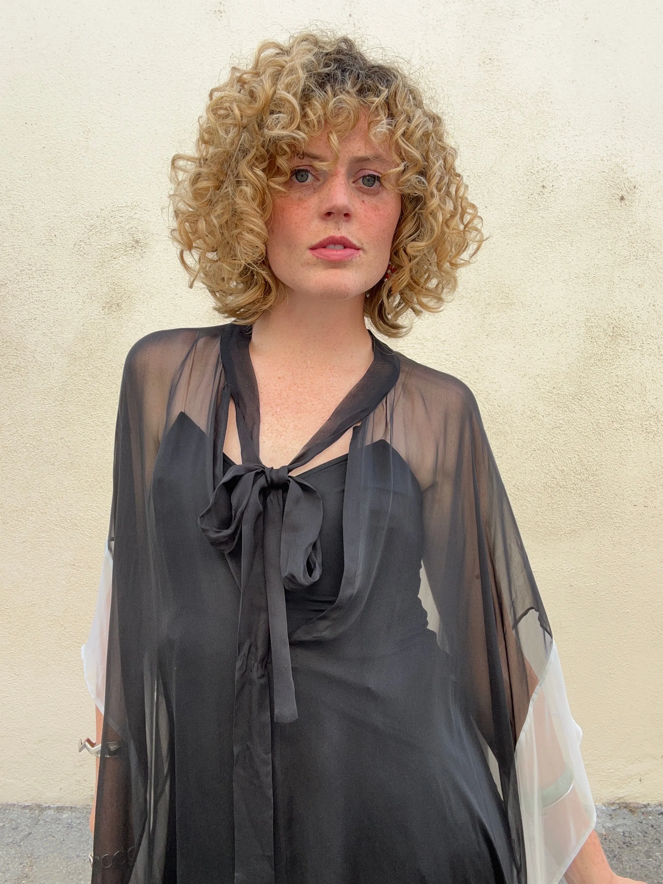 Haider Ackerman Black and White Sheer Silk Cape Dress