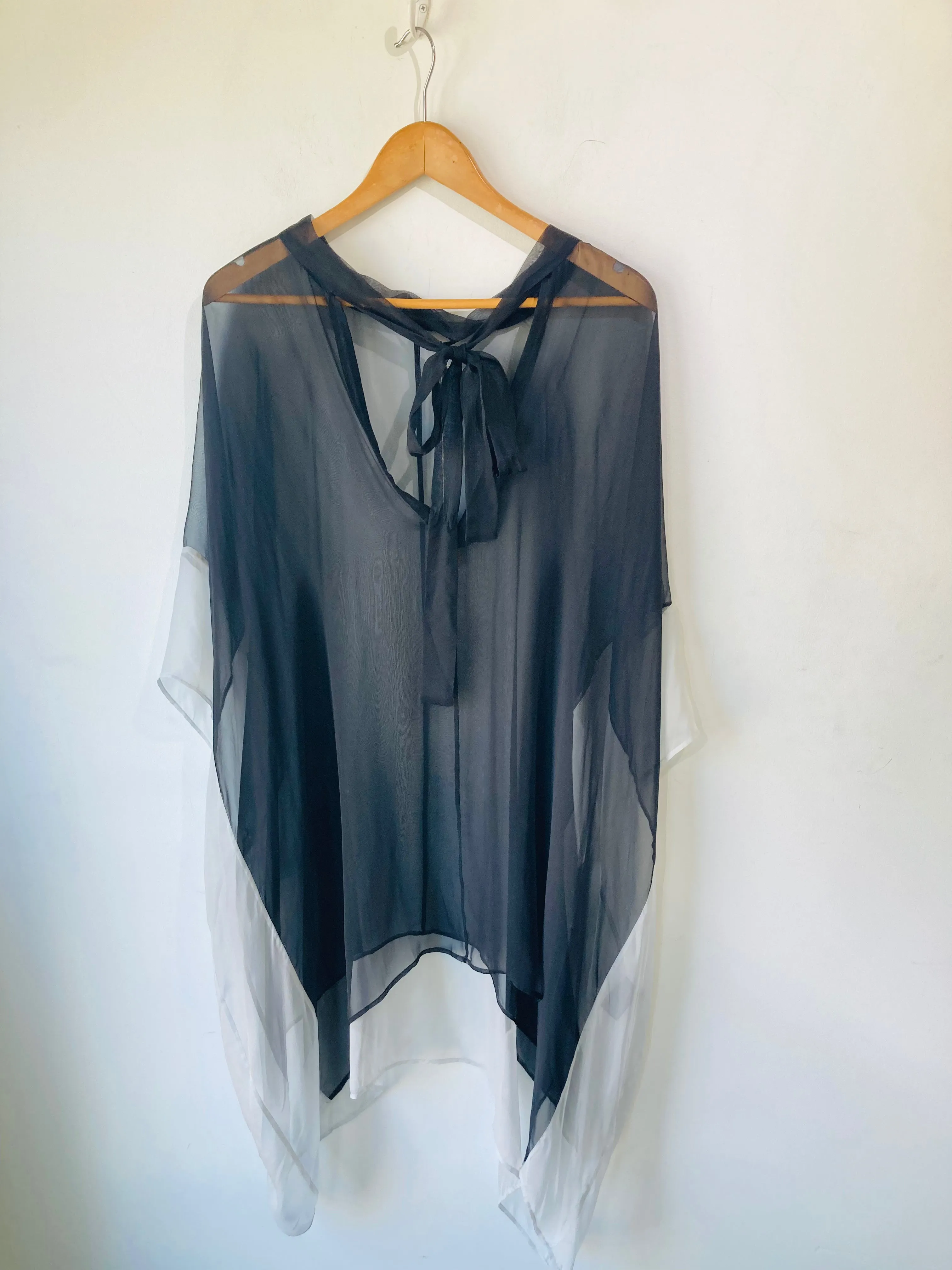 Haider Ackerman Black and White Sheer Silk Cape Dress