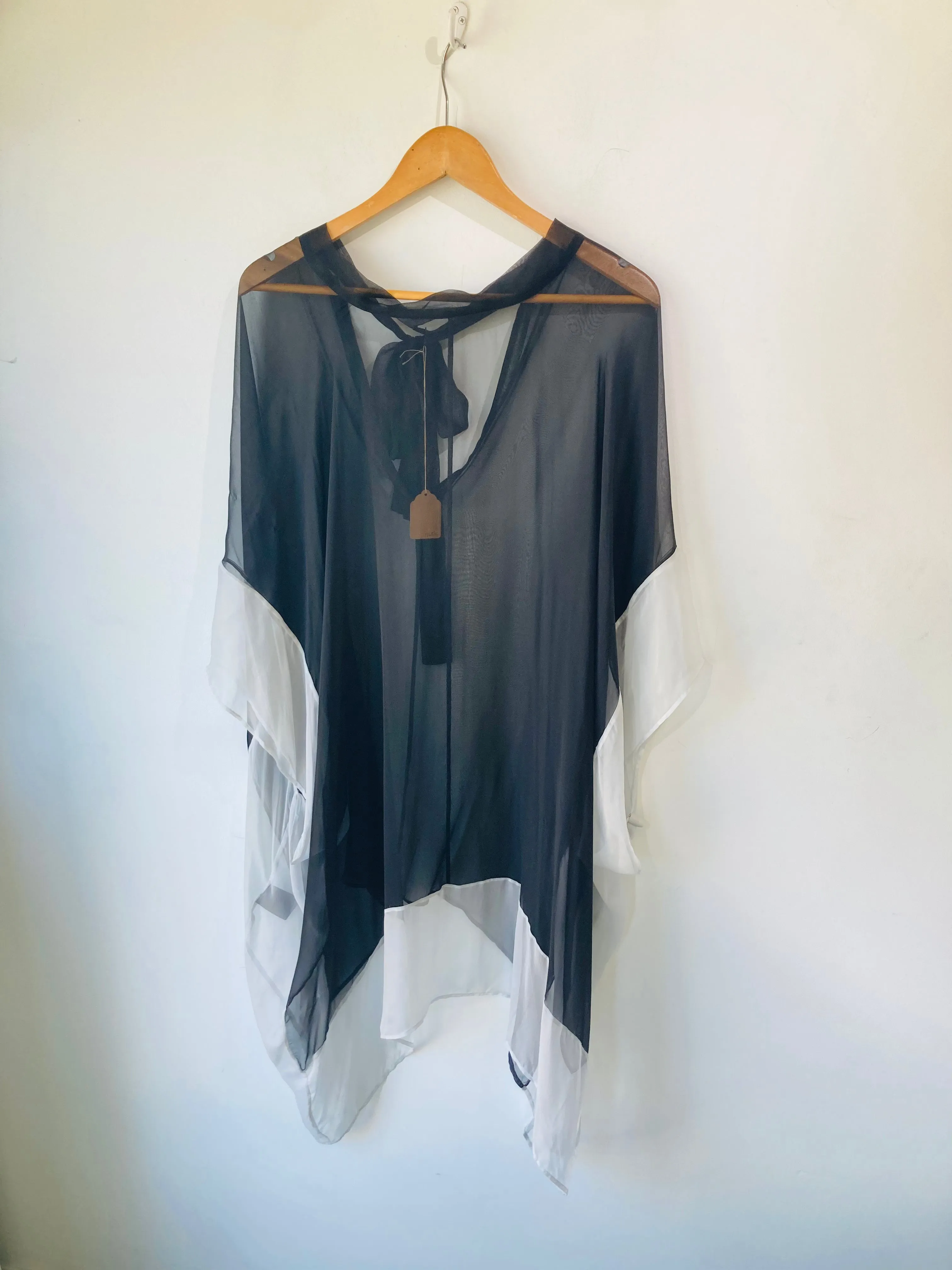 Haider Ackerman Black and White Sheer Silk Cape Dress