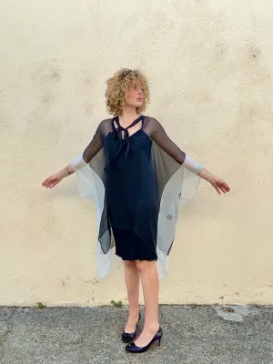 Haider Ackerman Black and White Sheer Silk Cape Dress
