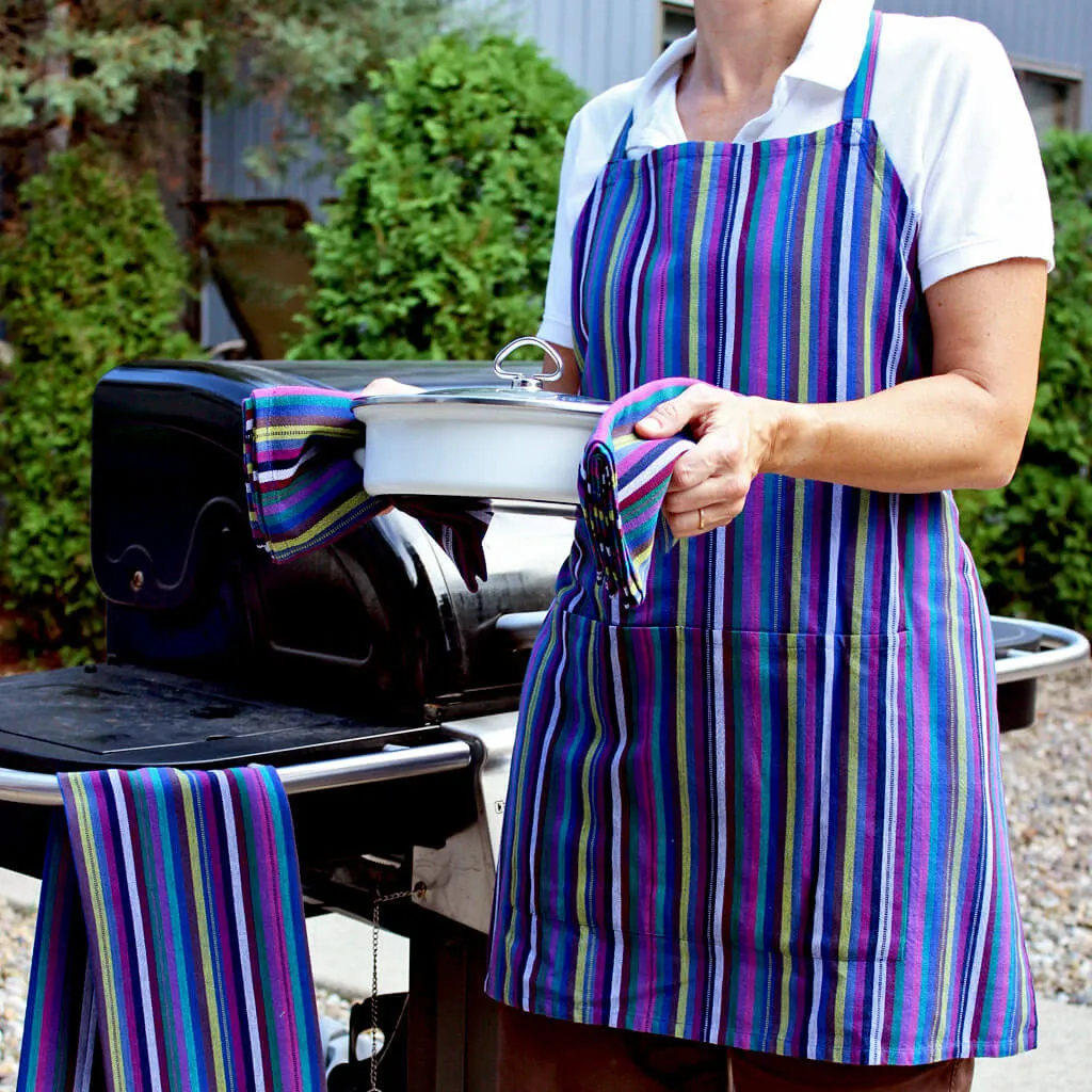 Hand Woven Bib Apron | Cobalt Stripes