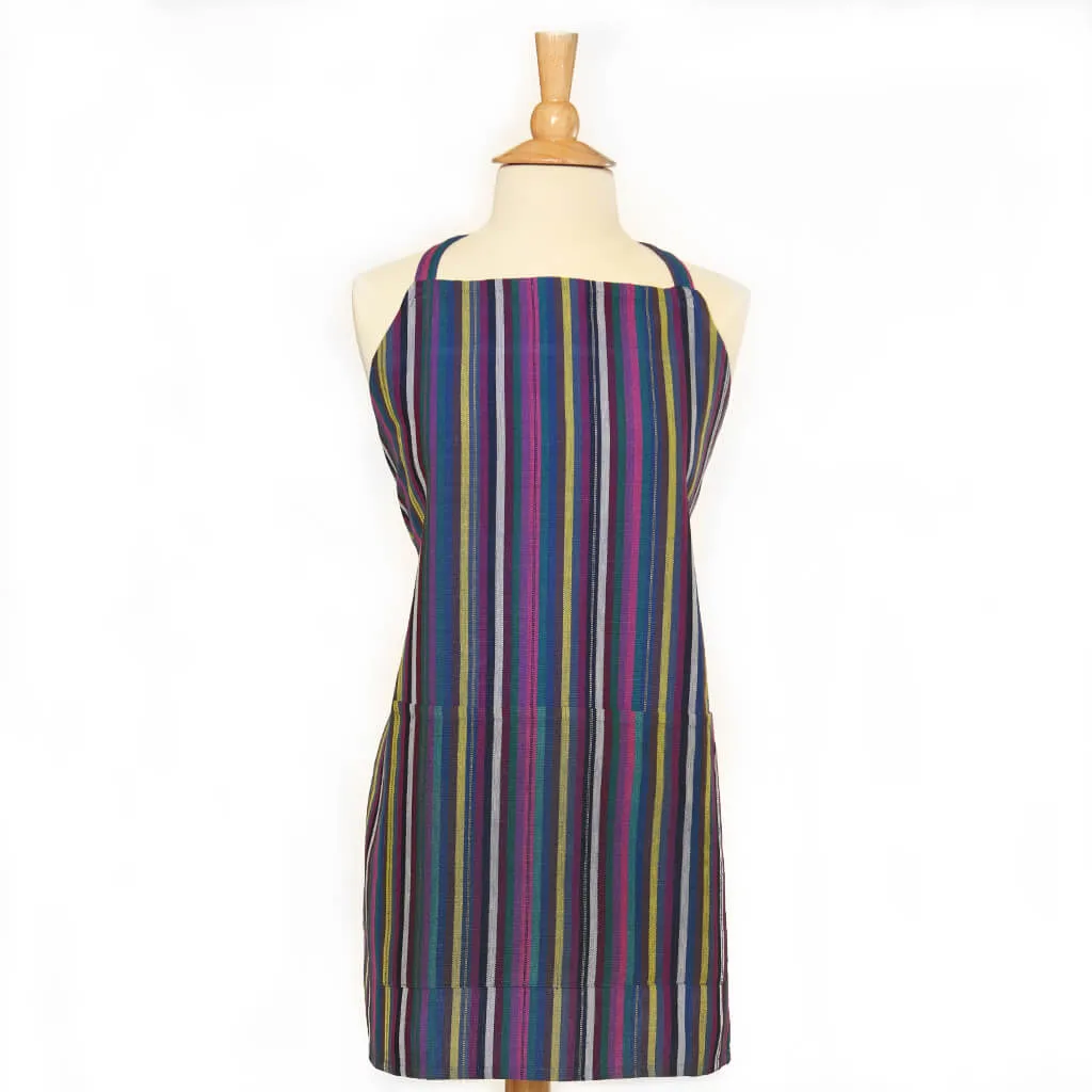 Hand Woven Bib Apron | Cobalt Stripes
