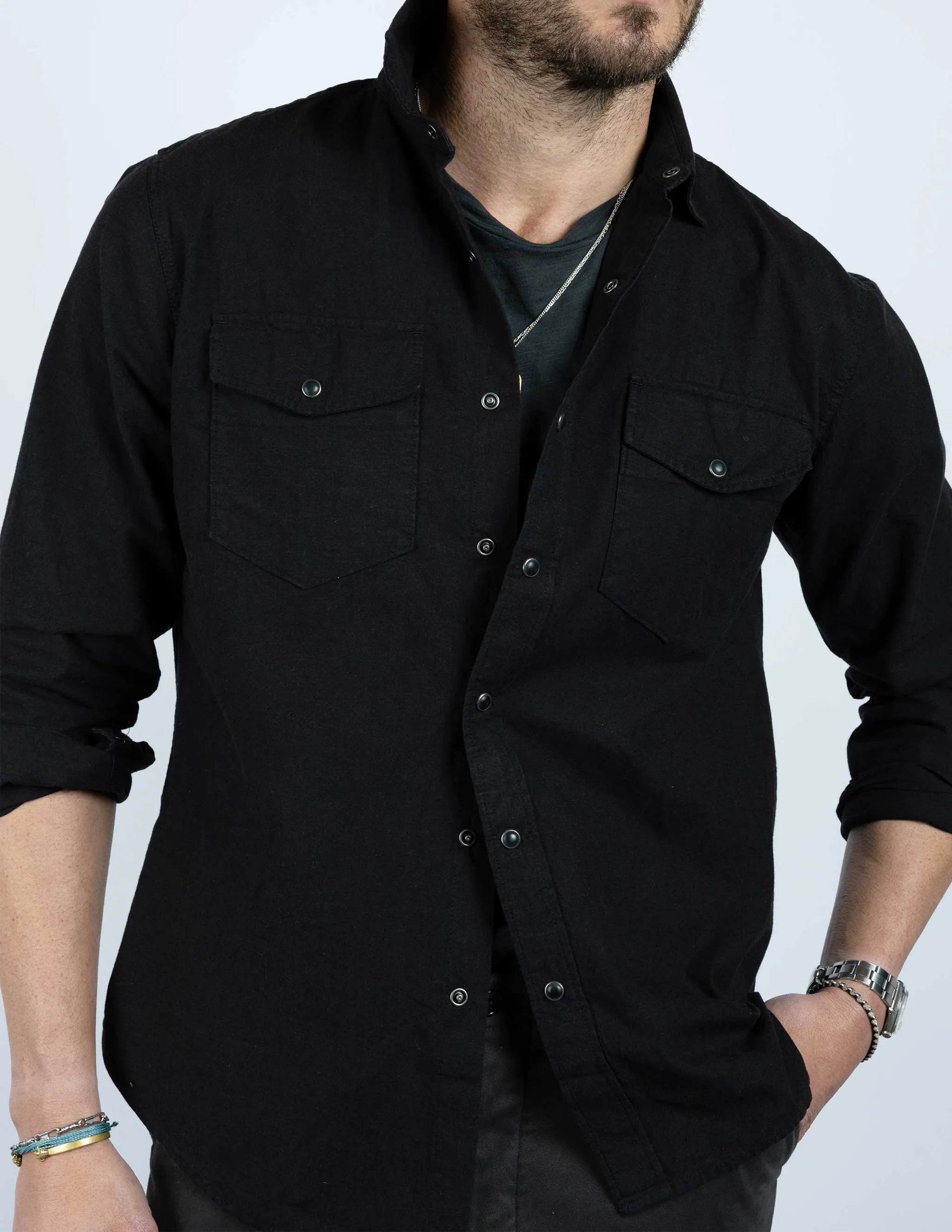 Harrison Western Shirt in Black Denim