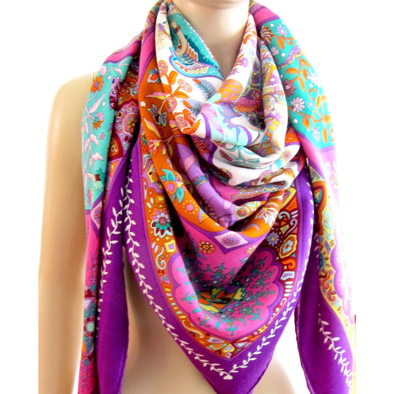 Hermes Aux Portes Du Palais Cashmere Silk GM Shawl