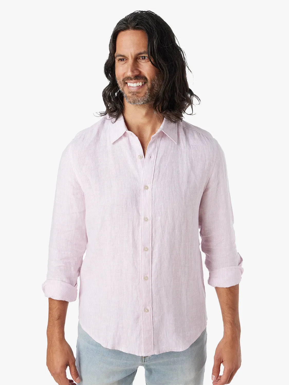 Island Linen Shirt | Pink Stripe