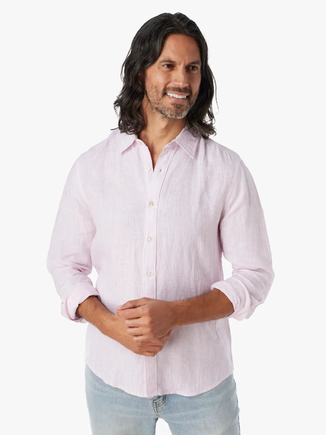 Island Linen Shirt | Pink Stripe