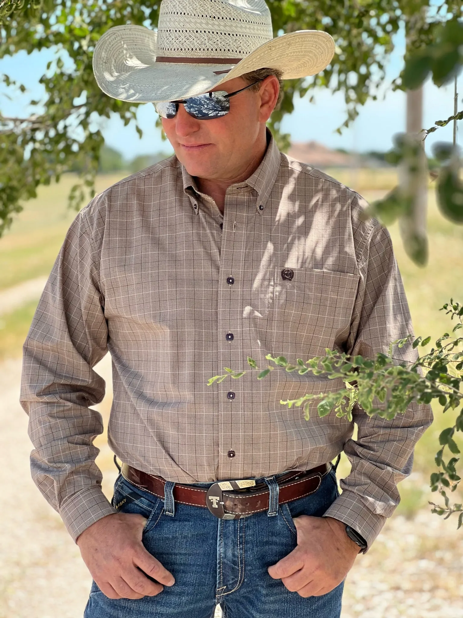 Justin Brown Plaid Long Sleeve Men's Shirt by Cinch