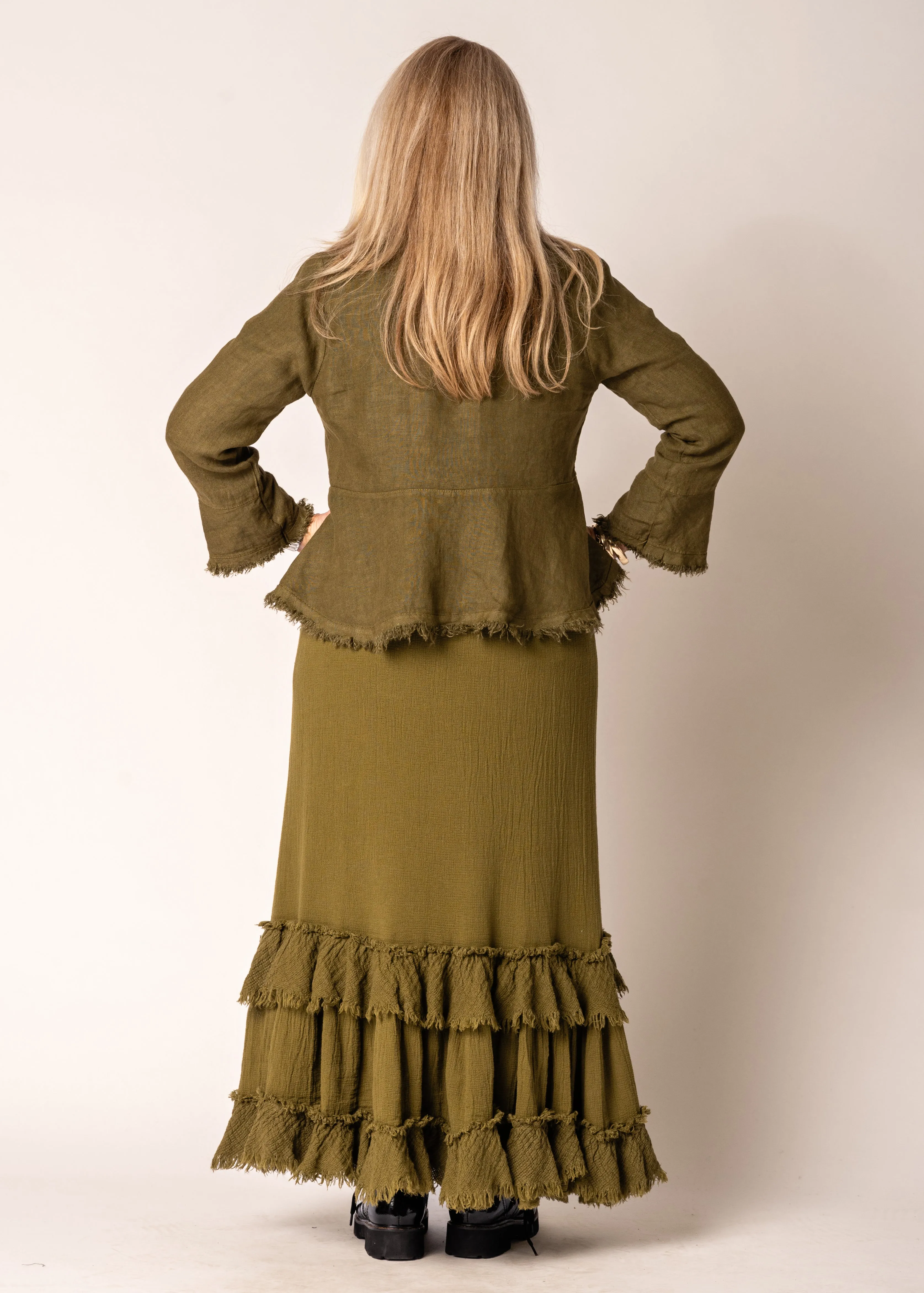 Katrina Linen Top in Green Olive