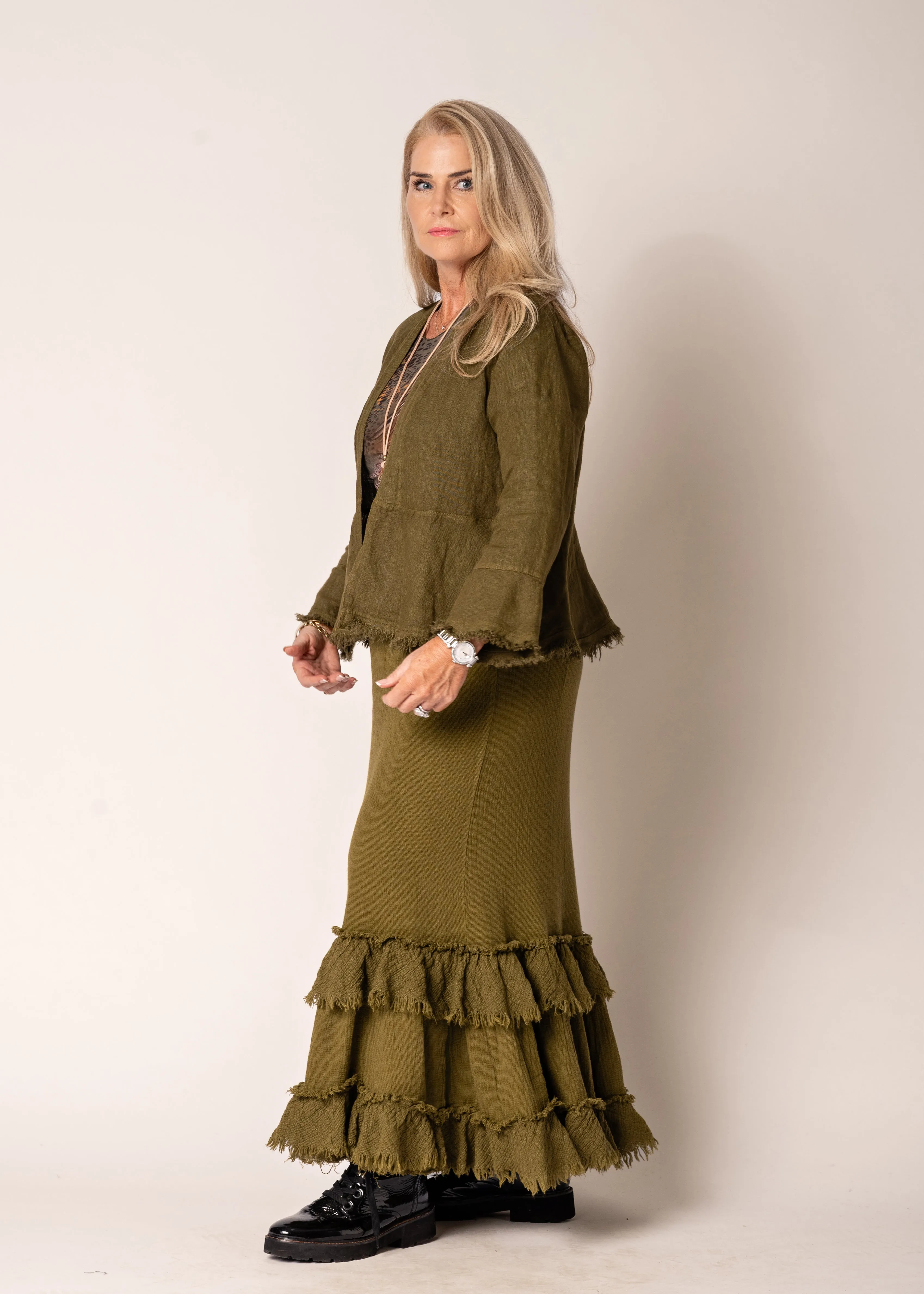 Katrina Linen Top in Green Olive