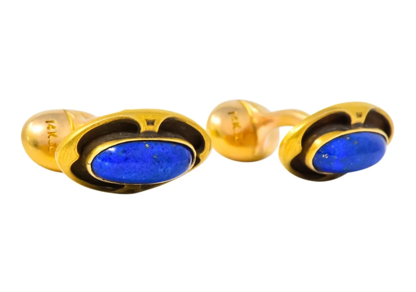 Krementz Art Nouveau Lapis Lazuli 14 Karat Gold Cufflinks