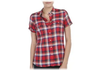 Levi's Womens Classic Fit Red Plaid Button Front Pearl Snap S/S Causal Shirt Size XL