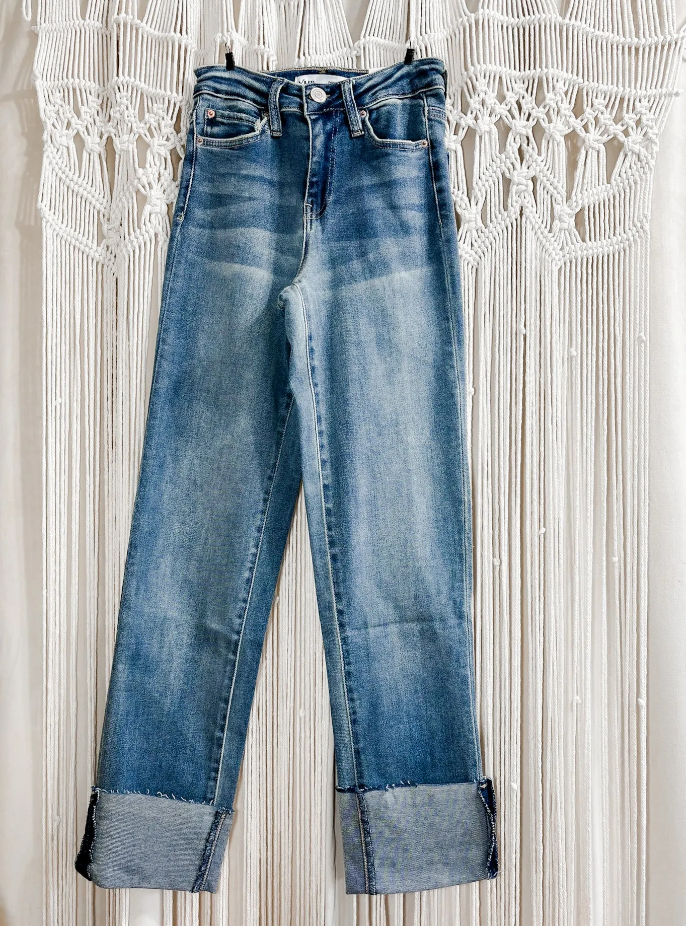 Light wash high rise cuffed cropped jeans